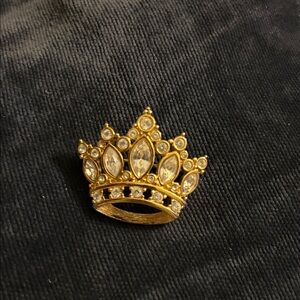 Swarovski Gold Crown Brooch with Clear Crystals